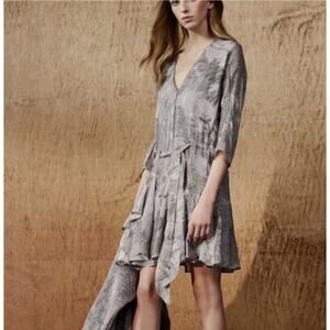 Halston Heritage Silver Gray Sunburst Floral Dress
